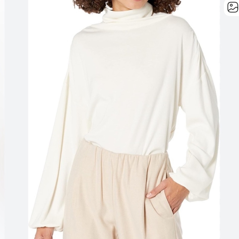 Rebecca Taylor neutral oversized cotton cowl/ turtleneck top balloon sleeve